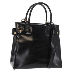 GUCCI Hand Bag Enamel 2way Black Gold Auth 158500